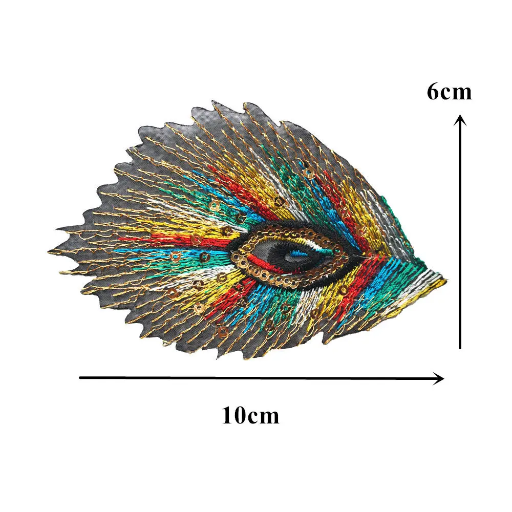 9PCS Rainbow Peacock Feathers Phoenix Sequined Mesh Embroidered Sew Iron On Patches Badges For Dress Shirt DIY Appliques Decor