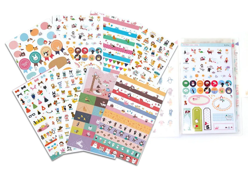 8Pcs/Set With PVC Bag Deco Craft Stickers Pack Diary Scrapbooking DIY For Kids Iphone Laptop