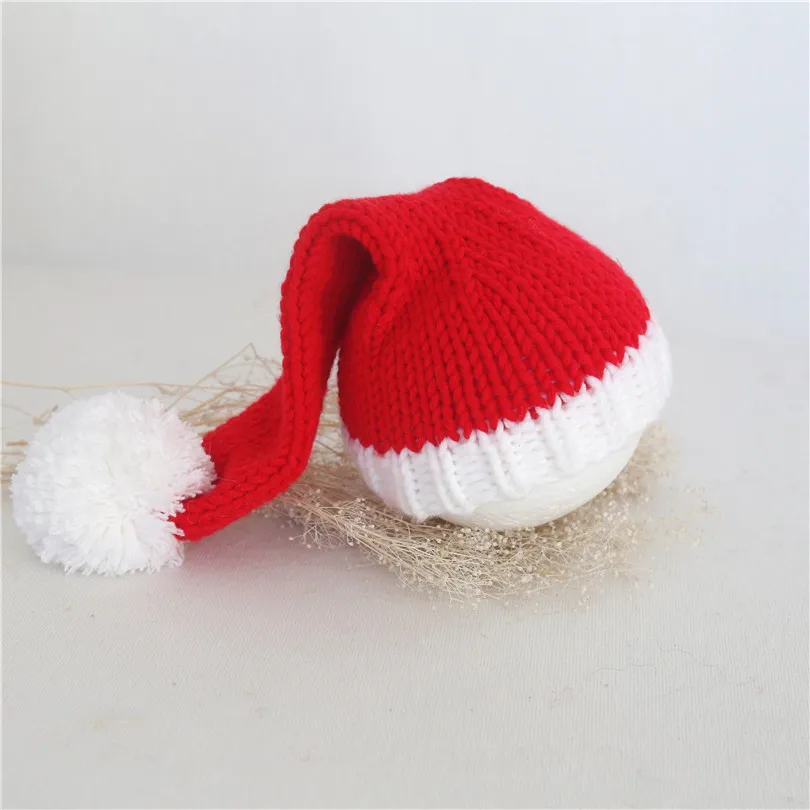 Red and white Santa elf Christmas hat Newborn Christmas Baby girl bonnet photography props Long tail hat