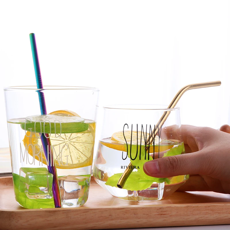 2PCS Colorful Stainless Steel Reusable Metal Drinking Straws For Kids Straight and Bent +1 Brush For Home Party Bar Accessories