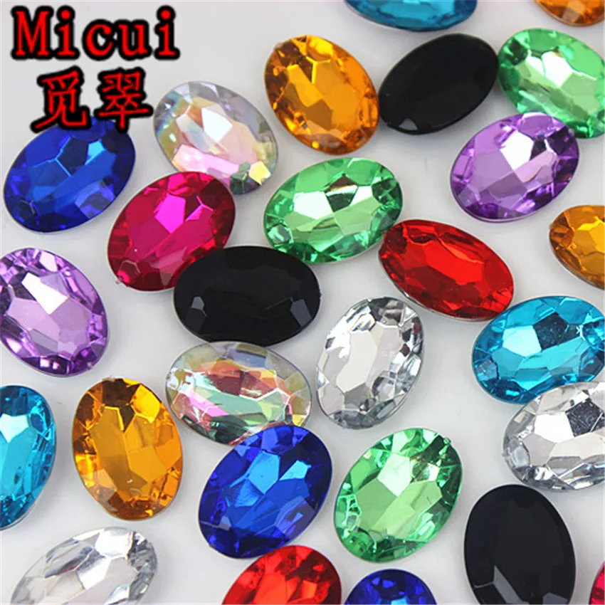 Micui 50pcs 13*18mm Oval pointback acrylic rhinestones diy acrylic beads for clothing garments phone bags  MC271