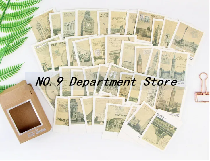 40pcs/box 8 designs Optional cartoon animals retro Landscape/Life/Flag/Love mini Gift greeting card set postcard Message card