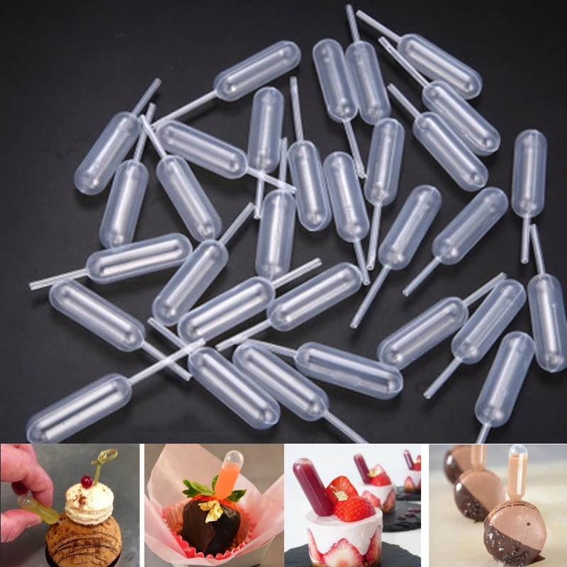 50 Pcs/pack Ice Cream Jelly Milkshake Droppers Straw Dropper For Cake Disposable Straw Injector For Cupcake Dessert Baking Tools