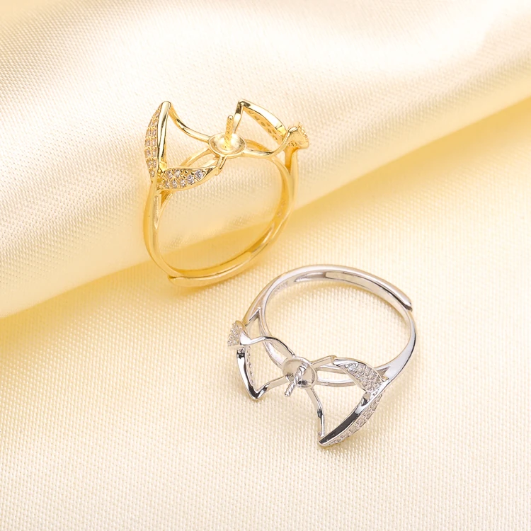 Mermaid Rings Settings S925 Sterling Silver Pearl Rings Fittings Women Pearl Rings Jewelry Accessory Silver&Gold Color 3Pieces