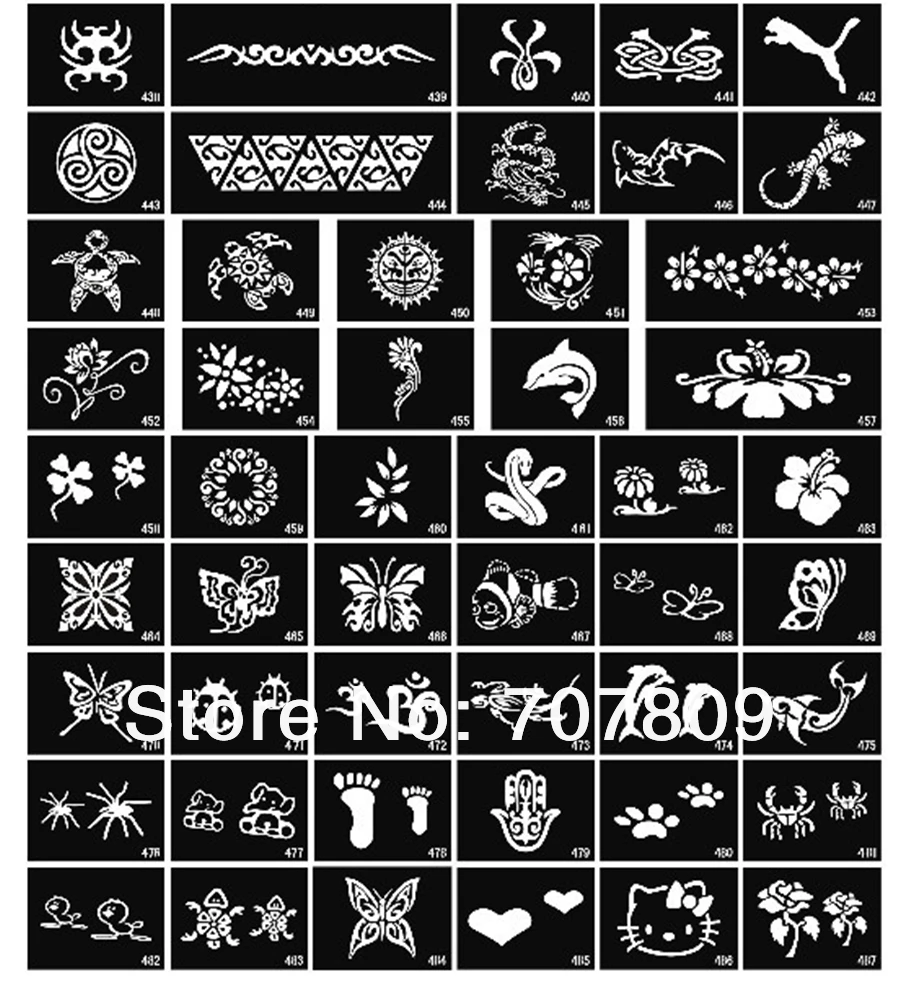 Free shipping 100 pcs Mixed Design Stencils for Body Painting Glitter Temporary Tattoo