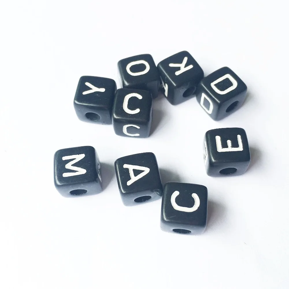 550pcs/Lot 10*10MM Black Square Acrylic Letter Beads Cube Plastic English Character Initial Jewelry Alphabet Bracelet Spacers