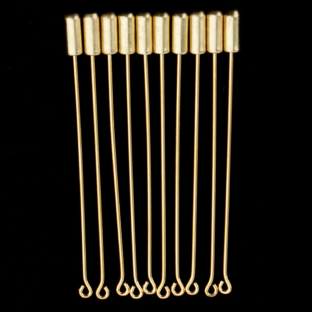 10 Pieces Needle Plug Lapel Stick Hat Scarf Hijab Brooch Boutonniere Pin gold color Tone 7.1cm Long Fashion Jewelry