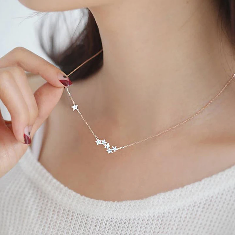 ZHOUYANG Pendant Necklaces For Women Ins Collarbone Chain Little Star Micro Cubic Zirconia Silver Color Fashion Jewelry KBN397