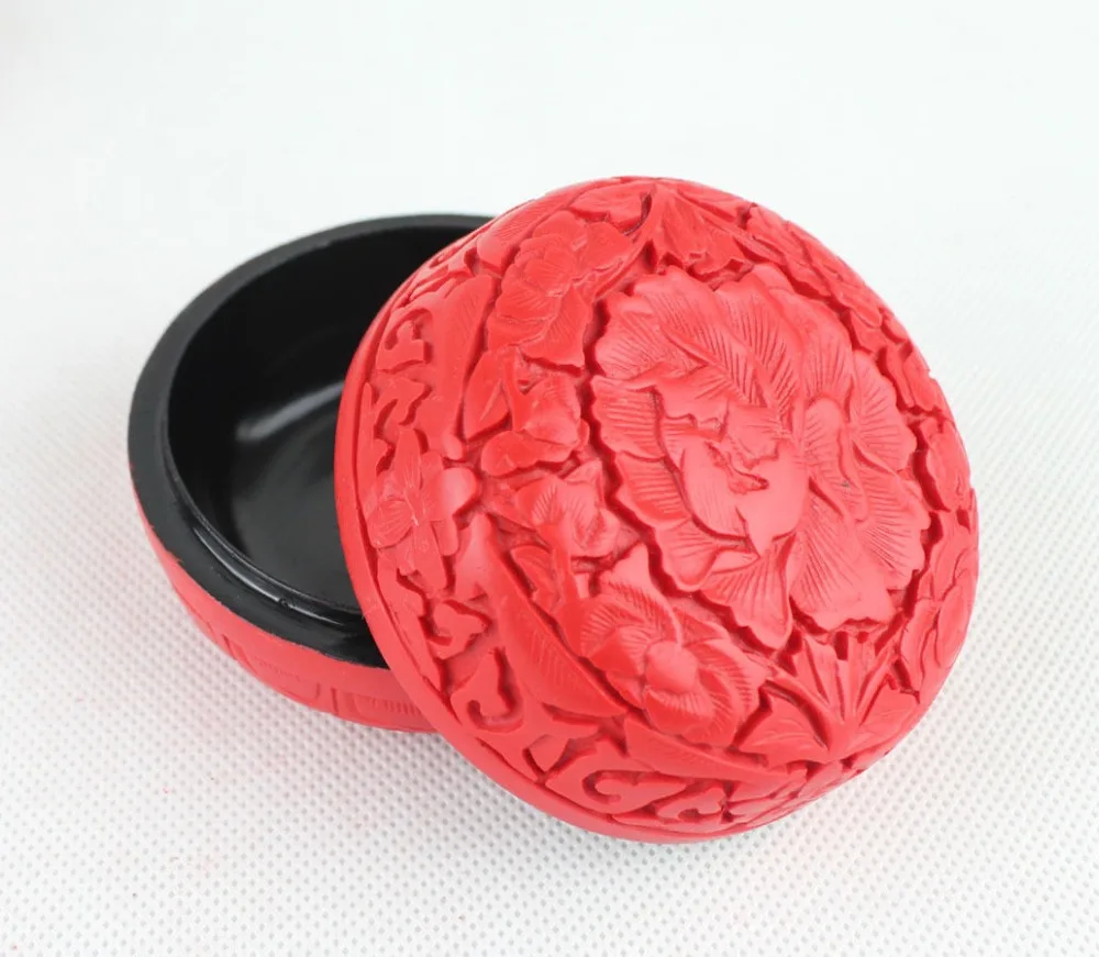 Exquisite Chinese Handmade Classic Carved Lacquerware Flowers Jewelry&Gift Box  size 3inch