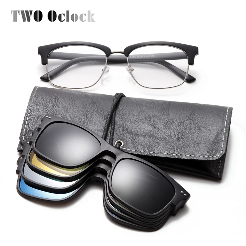 TWO Oclock Magnet Sunglasses Men Women Polarized Clip On Glasses Frame Square Myopia Optic Diopter Spectacle Frames 4 In 1 A2275