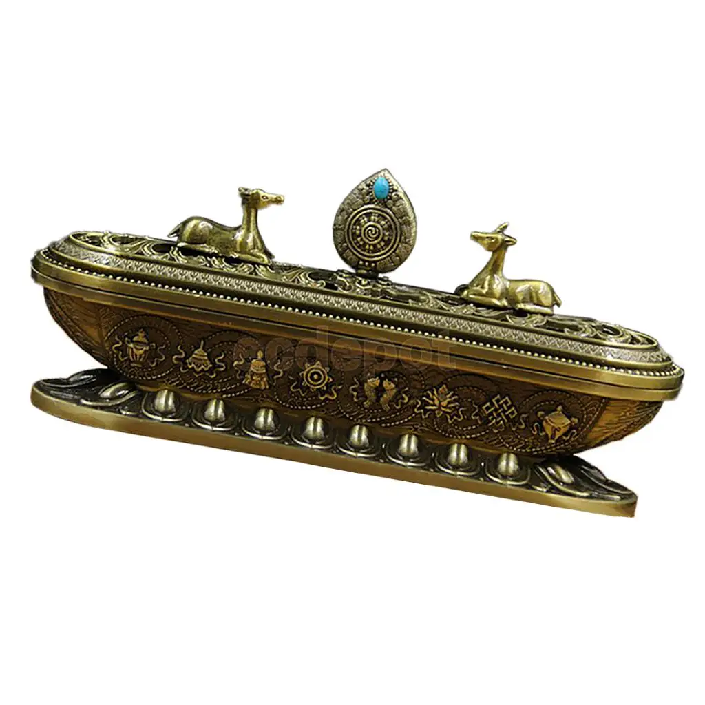 MagiDeal Chinese Style Alloy Incense Stick Holder Burning Joss Insence Insense Burner Box Ash Catchers
