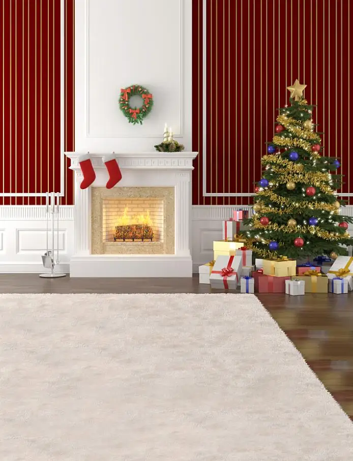 VinylBDS Photography Backdrops  Christmas Stockings Christmas Fireplace Photography Backgrounds