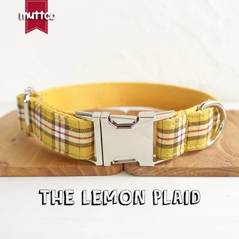 

10pcs/lot MUTTCO wholesale stout durable soft dog collars handmade cotton and nylon dog collars THE LEMON PLAID 5 sizes UDC057