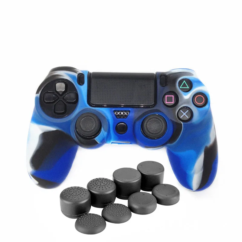 Renensin 9 In 1 New Case For Sony Dualshock 4 PS4 Pro Slim Controller Anti-slip Silicone Rubber Cover Skin Case + Thumbstic Caps