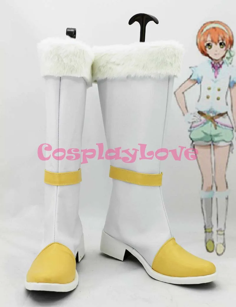 

Newest Custom Made Japanese Anime Lovelive! Winter White and Yellow Hoshizora Rin Cosplay Shoes Boots For Halloween