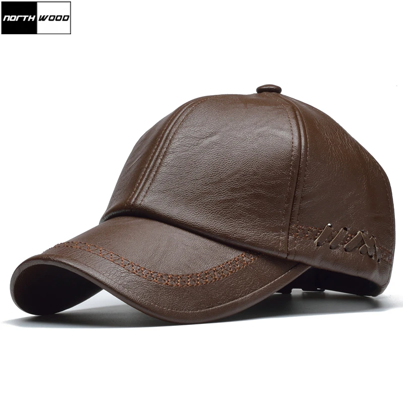 NORTHWOOD High Quality Leather Cap for Men Solid Winter Pu Leather Baseball Caps Brand Snapback Hat Bone Masculino Fitted hats