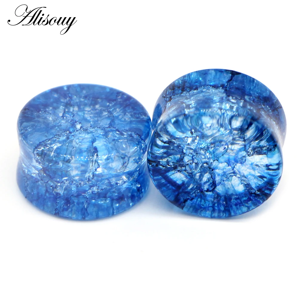 Alisouy 2pcs Crack Ear Expander Body Piercing Jewelry Organic Shattered Glass Ear Saddle Plugs Double Flared Tunnel Gauges