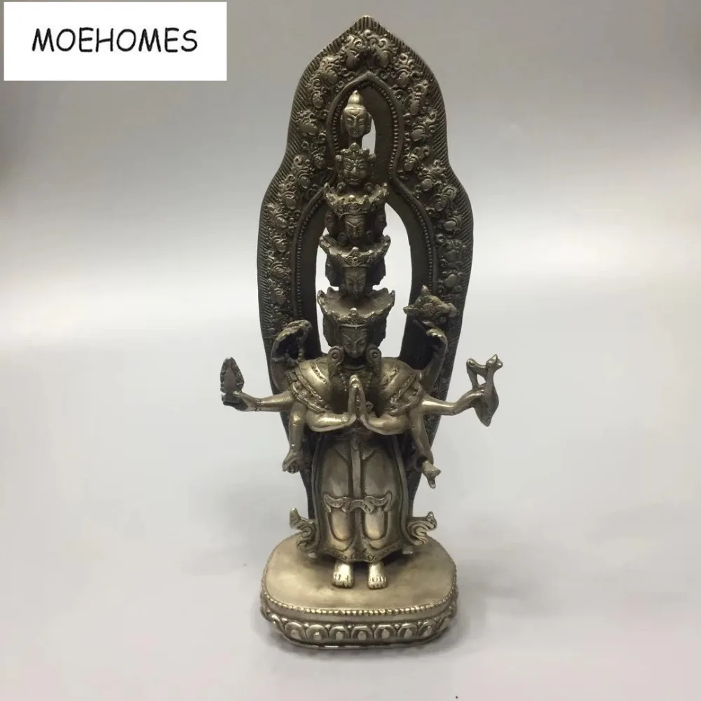 

MOEHOMES tibet buddhism fane silver 5 layers 6 arms and 15 sides buddha statue home decoration metal handicraft.