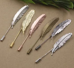 40pcs 50mm Gold/silver color Copper Material Leaf/Feather lapel pin brooch for men suits long stick safety pin wedding jewelry