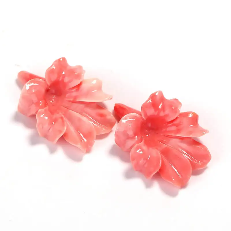 Beads for Jewelry Making Pink Conch Shell Carved Flowers Earring Beads  For DIY Jewelry Findings 33x25x9mm 5.2g