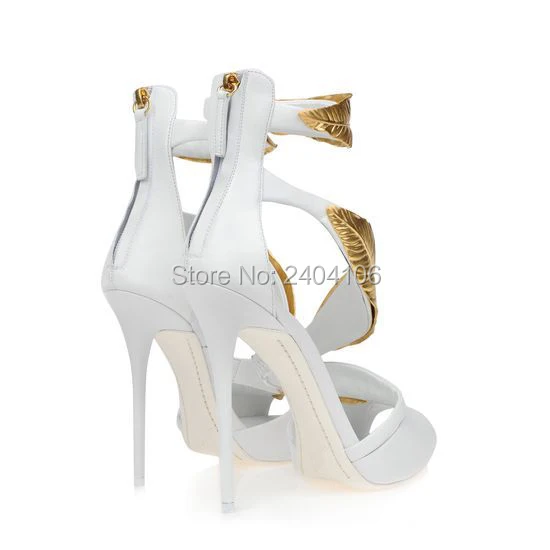 Zapatos Mujer Gold Leaf High Heeled Sandals Summer Shoes Woman Black White Peep Toe Party Pumps Platform Gladiator Sandalias