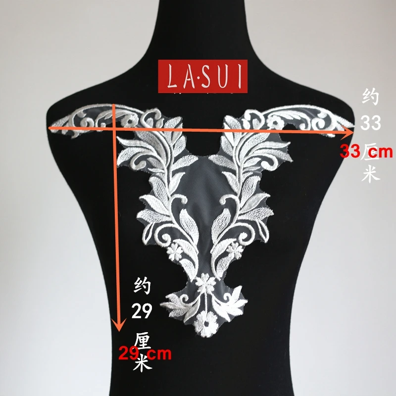 LASUI  5 pieces=1 lot  V-shaped embroidery lace applique Handmade DIY Wedding dress fashion clothing and other lace decals  0040