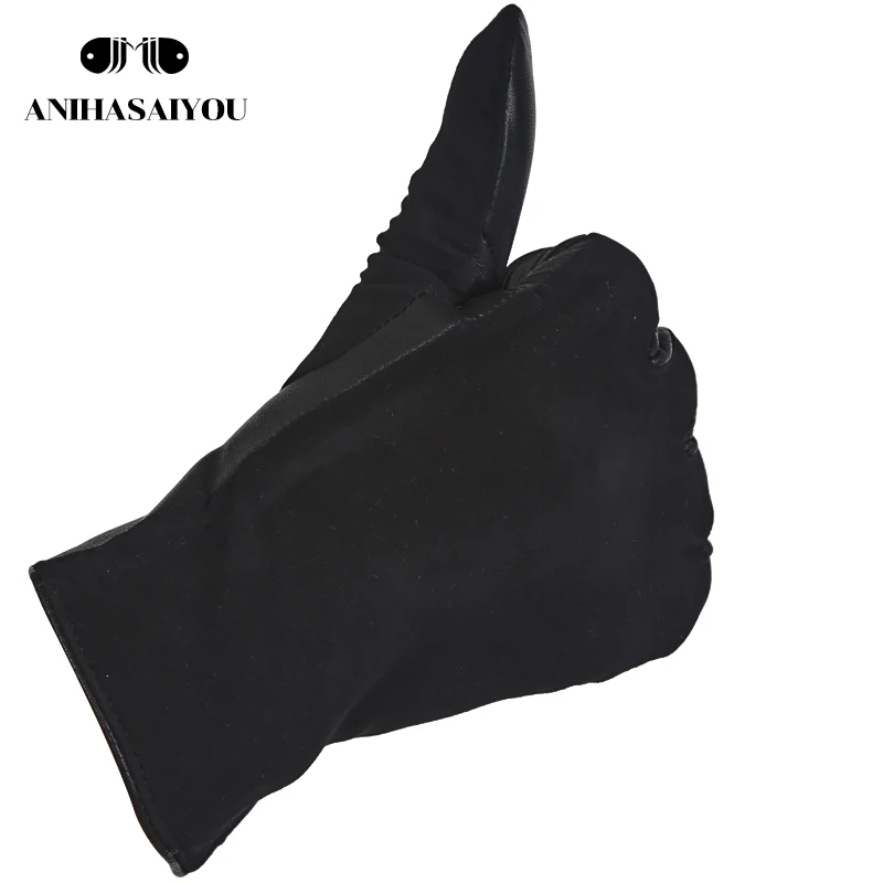 Simple short women\'s gloves,High grade genuine women\'s leather gloves,Matte leather black leather gloves women - 0717