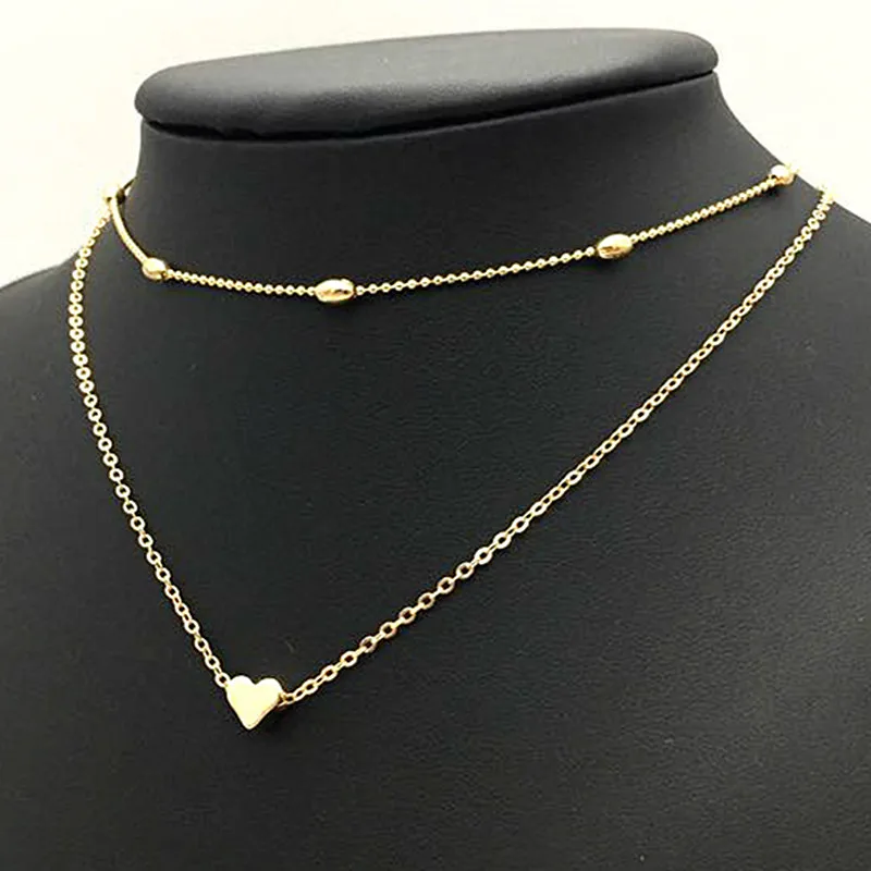 New Heart Pendant Choker Necklaces for Women Collares Minimalist Jewelry Double Layer Dainty Necklace Koeran Fashion Jewelry