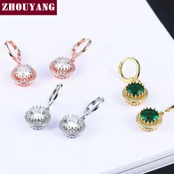 ZHOUYANG Drop Earring For Women Classic Round Cut Cubic Zirconia Rose Gold Color Wedding Gift Fashion Jewelry E551 E825