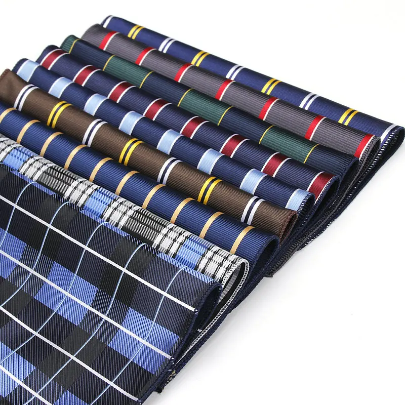 Luxury Men's Handkerchief Striped Plaid Wowen Jacquard Hankies Polyester Hanky Business Check Pocket Square Chest Towel 23*23CM