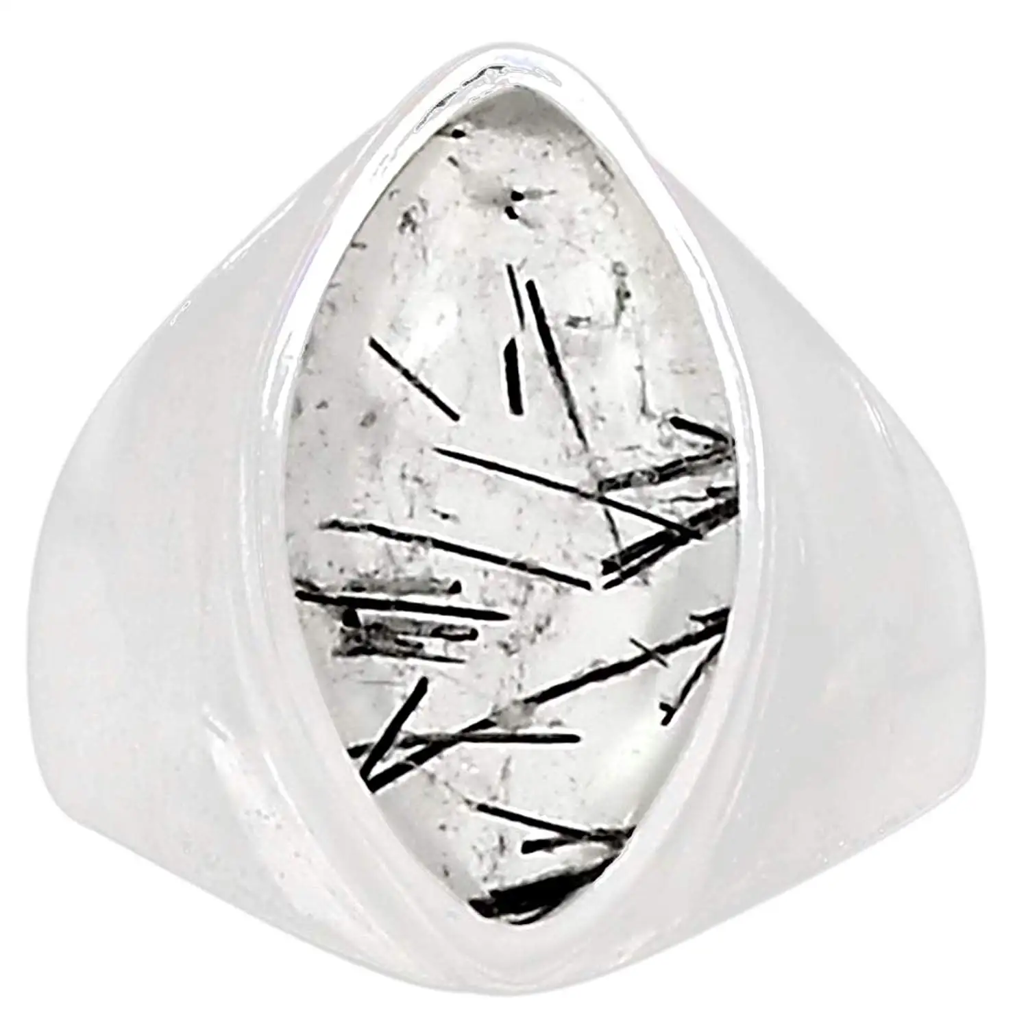 Genuine BLACK RUTILE Ring 925 Sterling Silver Jewelry,USA Size :8.25, MHBAR3631