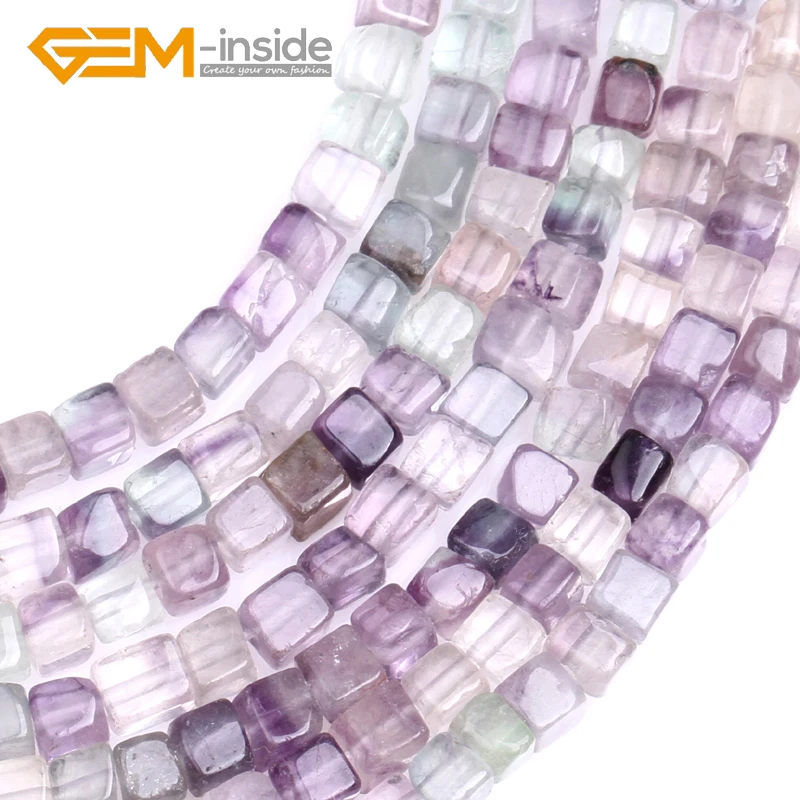 4mm Multicolor Cube Shape Natural Rainbow Fluorite Quartzs Loose Beads for Jewelry Making Strand 15 Inches GEM-inside