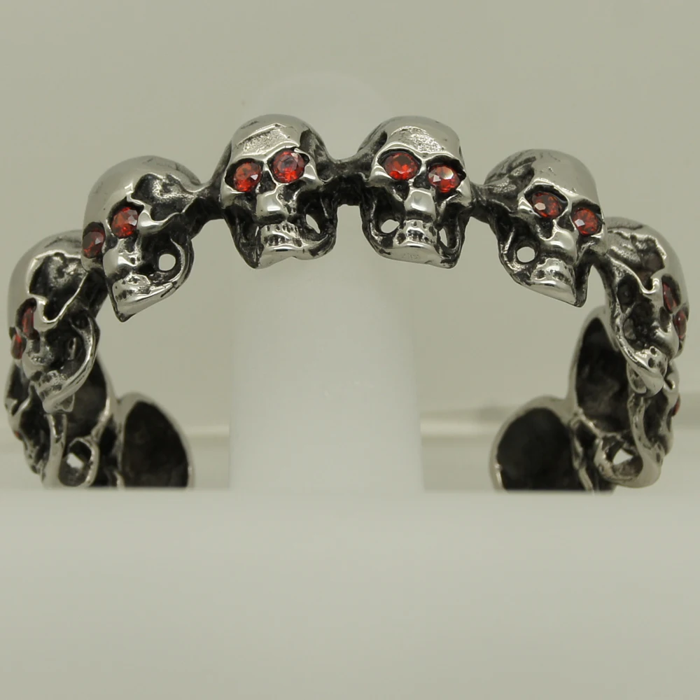 unisex men/women 20pcs red cz stone skull 316L stainless steel bangle bracelet