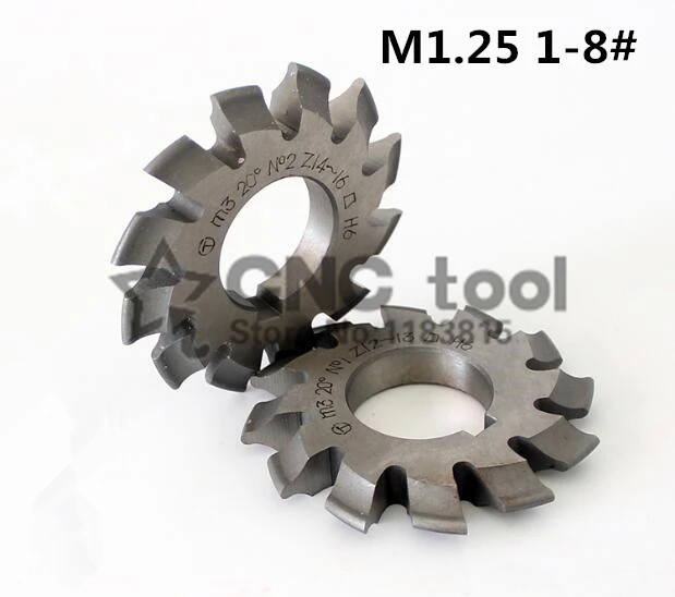 Free shipping 1PCS M1.25 Modulus PA20 degrees NO.1-NO.8 HSS Gear Milling cutter Gear cutting tools