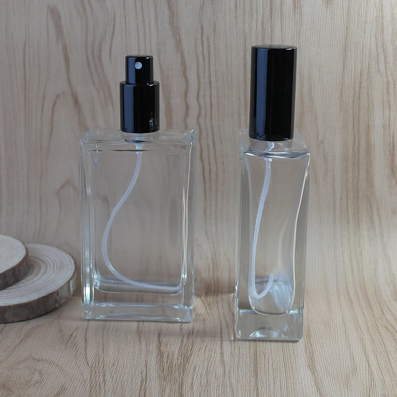 2pcs/lot 100ML Transparent Glass Spary Empty Bottle & Gray Cap Flat Style  Semi Clear Glass Spray Perfume Bottle