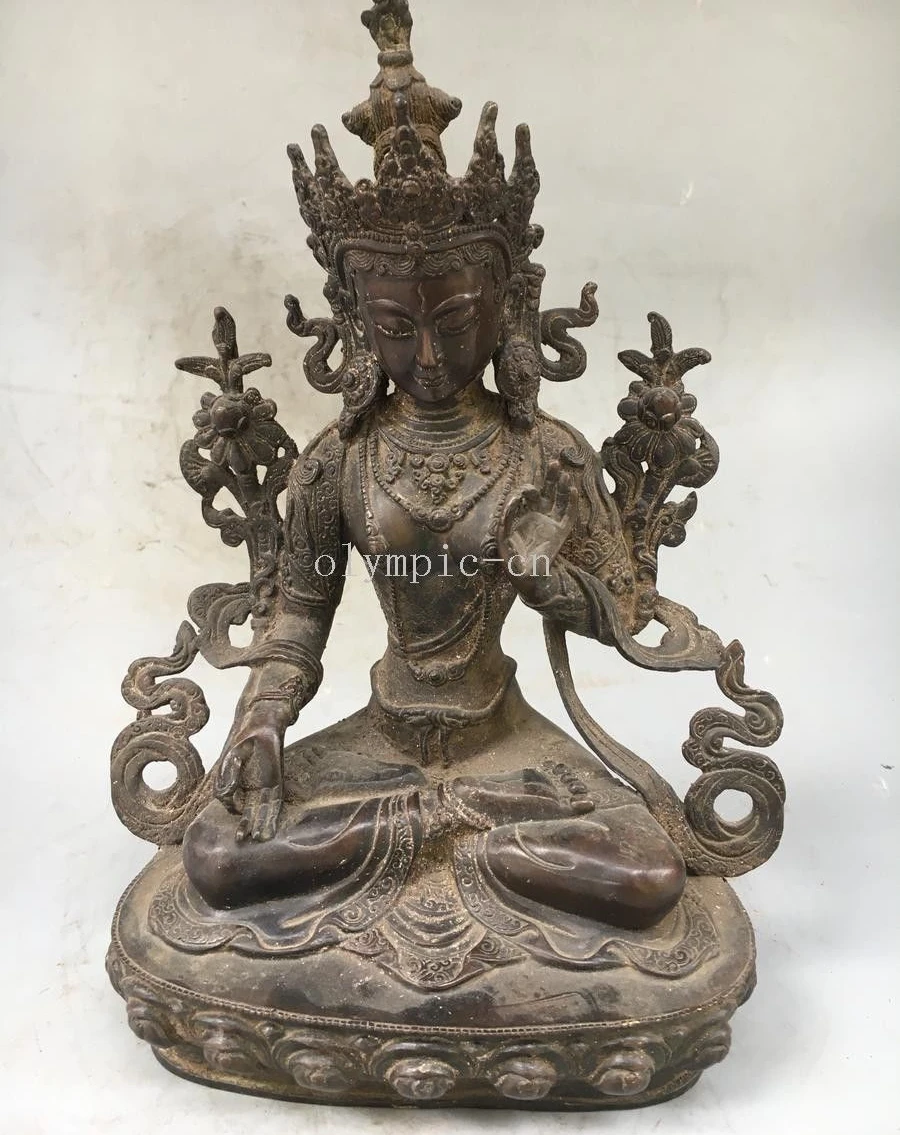 free shipping 30cm 12'' bronze red copper tibetan buddhism Guanyin White Tara Avalokitesvara off 50%