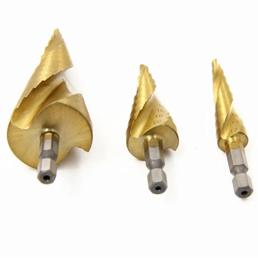 Drillforce 3 قطعة 4-12/20/32 مللي متر HSS خطوة مثقاب الخشب s مجموعة دوامة مخدد مركز الأساسية ثقب القاطع عرافة الحفر التيتانيوم مخروط مثقاب الخشب