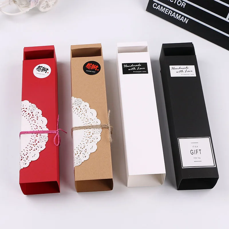 Black/Brown/White/Red 4 Grid Kraft Paper Drawer Style Mooncake Box Macaroon Boxes Wholesale W9295