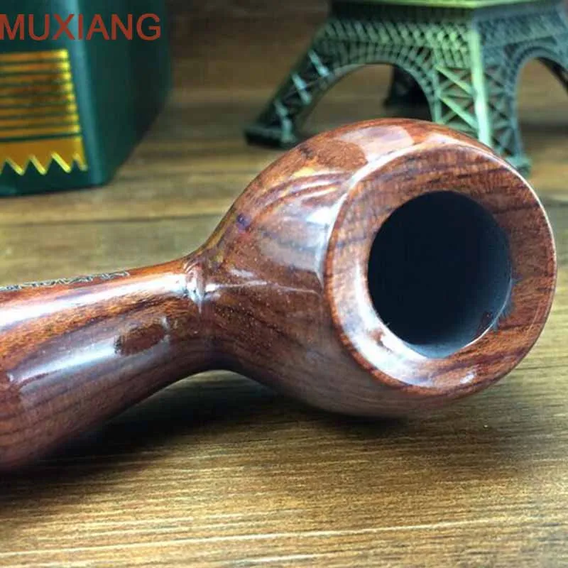 MUXIANG 10 Tools Kevazingo Wood Tobacco Pipe 9mm Activate Carbon Filter Bent Rhodesian Wooden Smoking Pipe Gift for Men ad0017