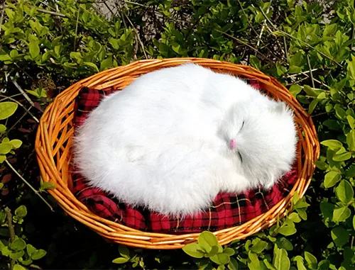 

22x17CM simulation white sleeping cat model with basket, polyethylene&furs handicraft Figurines home decoration toy gift a2749