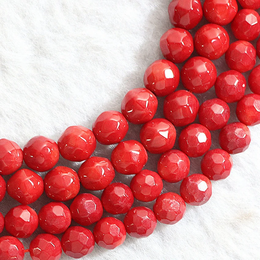 Natural red coral round faceted 3-10mm pick size loose spacers beads fit for diy necklace bracelet jewelry findings 15 inch B654