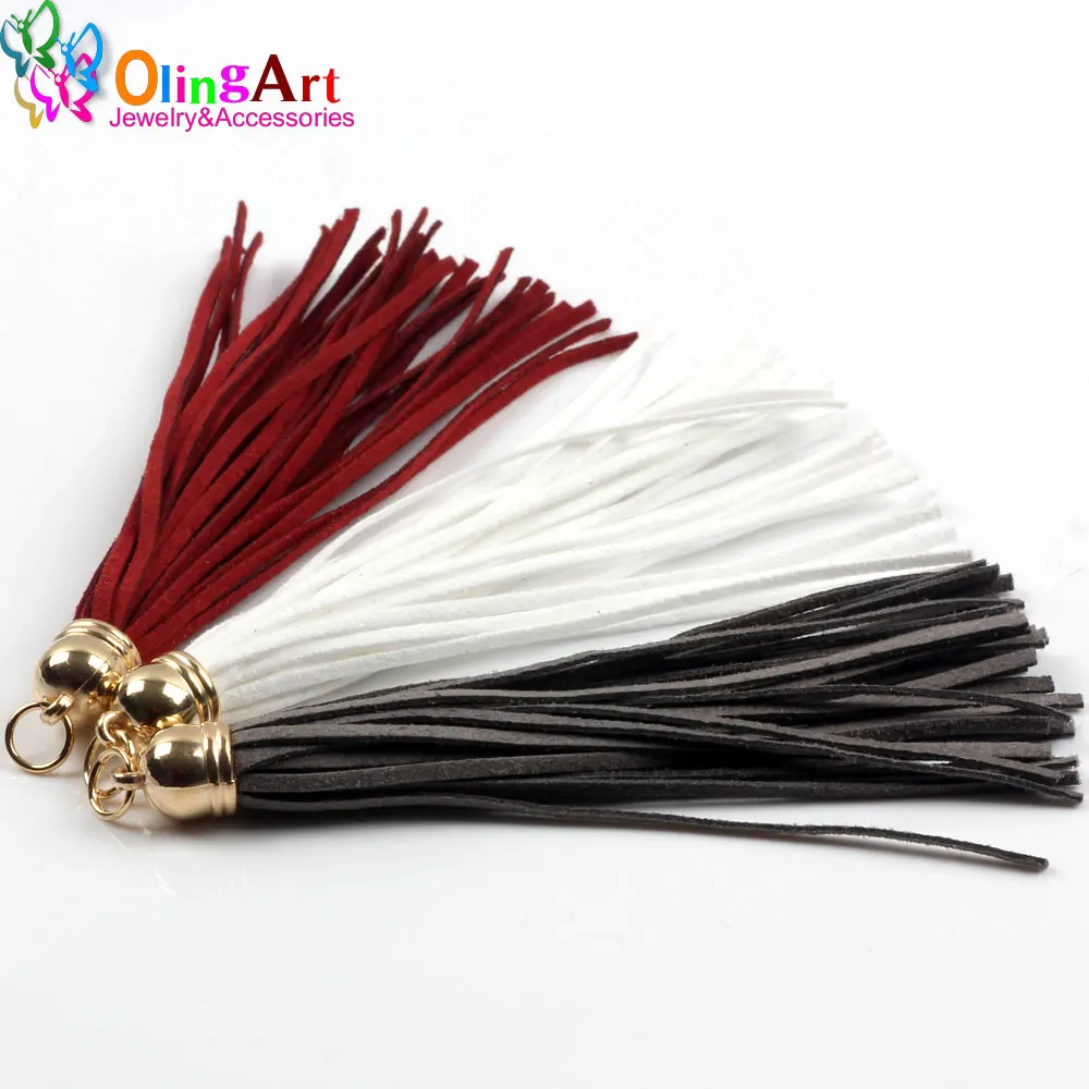 OlingArt 10CM 6pcs Suede Tassel DIY Keychain Cellphone Straps Jewelry making Charms,Gold cap Gradient color series 2019 New