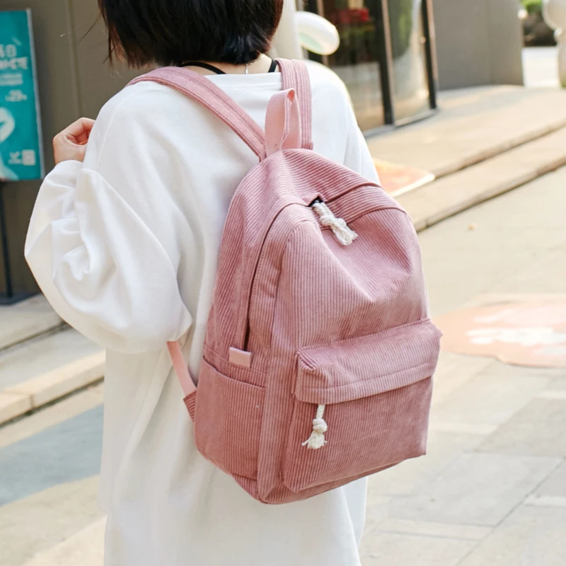 2024 New corduroy women's backpack women's solid color fashion travel bag backpack female models Mochila Bagpack design package