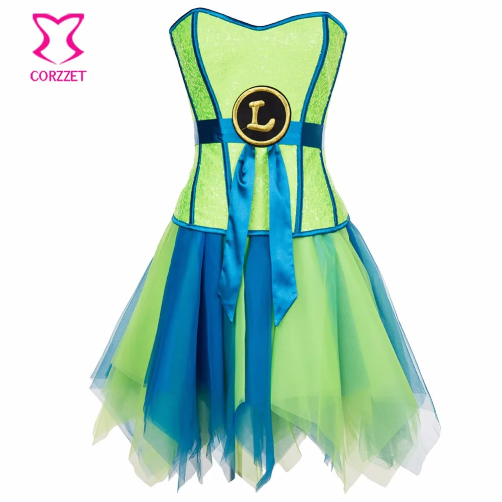 

Burlesque Neon Green Sequins Bustier Corset Dress Gothic Clothing Korsett For Women Sexy Supergirl Corset Skirt Fancy Dresses