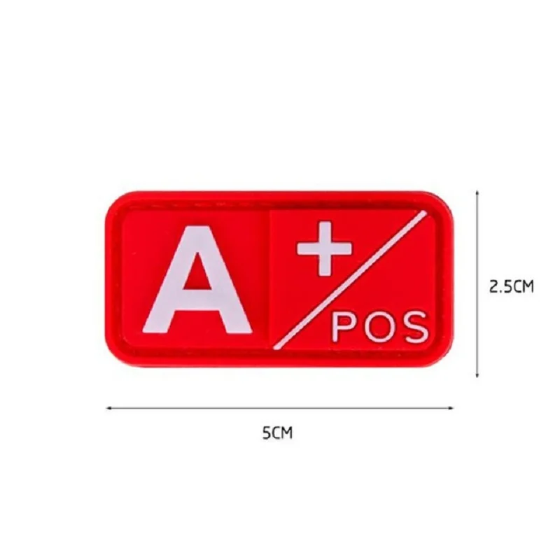 ثلاثية الأبعاد بولي كلوريد الفينيل A + B + AB + O + إيجابي POS A- B- AB- O-سلبية NEG نوع الدم مجموعة التصحيح للملابس علامات مطاطية العسكرية هوك وحلقة