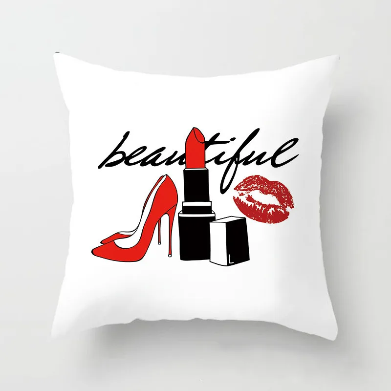 RULDGEE Valentine's Day Decoration Polyester Pillow Cover for Couple Red Lips Shape I LOVE YOU Cushion Cover Home Sofa Car