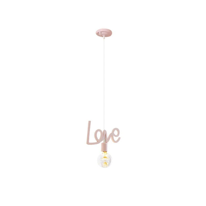 Nordic Love Pink Pendant Lights Restaurant Children Room Bedroom Princess Living Room Bar Corridor Letter Hanging Lamps Fixtures