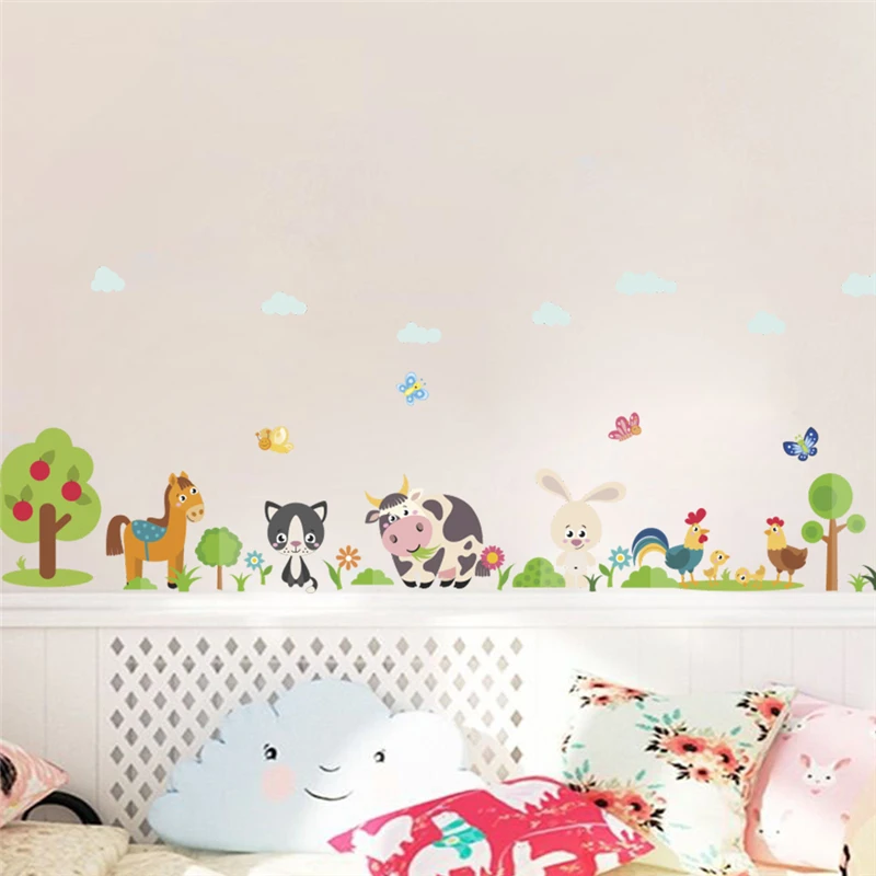 

forest horse rabbit tree cow butterfly wall stickers for kids rooms home decor cartoon animals wall decals pvc mural art poster