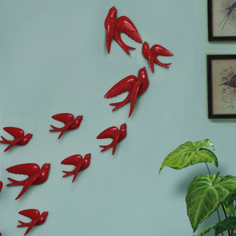 Resin 3d Swallow Birds Figurine Wall Stickers Home Decor Accessories For Living Room Home Decoration Stickers Wall Decoration