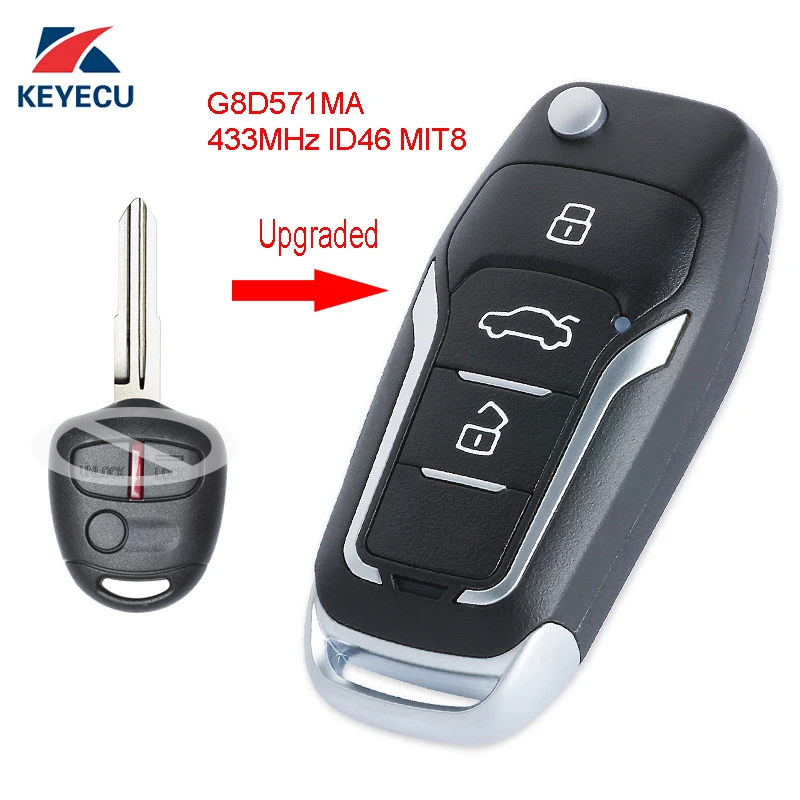 KEYECU Replacement Upgraded Flip Remote Car Key Fob 433MHz ID46 for Mitsubishi Pajero NS and NT Series  11/2006 - 2014